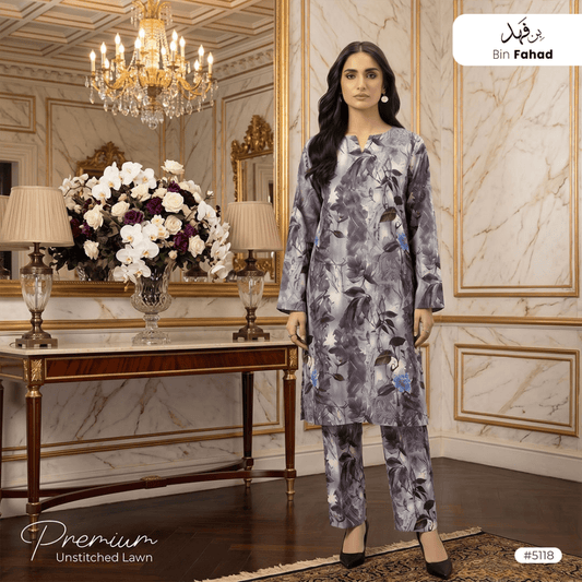 Premium Lawn Unstitched 2pcs (Shirt & Trouser) 5118 - Bin Fahad