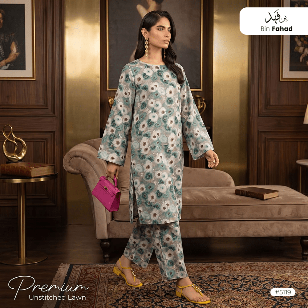 Premium Lawn Unstitched 2pcs (Shirt & Trouser) 5119 - Bin Fahad
