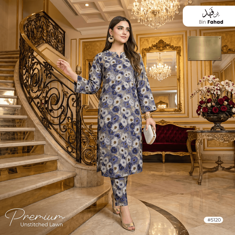 Premium Lawn Unstitched 2pcs (Shirt & Trouser) 5120 - Bin Fahad