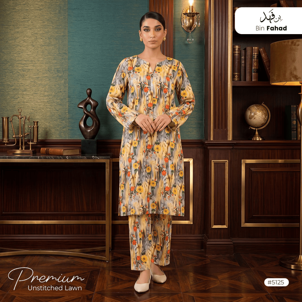 Premium Lawn Unstitched 2pcs (Shirt & Trouser) 5125 - Bin Fahad